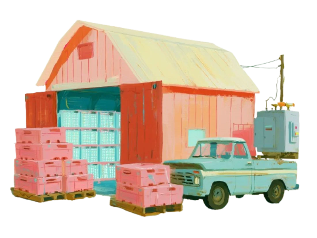 A data-hall with GPU crates being loaded onto a truck — moving inventory to demand