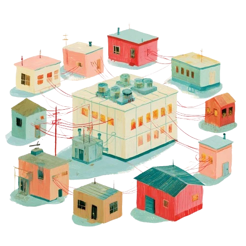 A cluster of small modular data centers — capacity reserved across a fund's portfolio